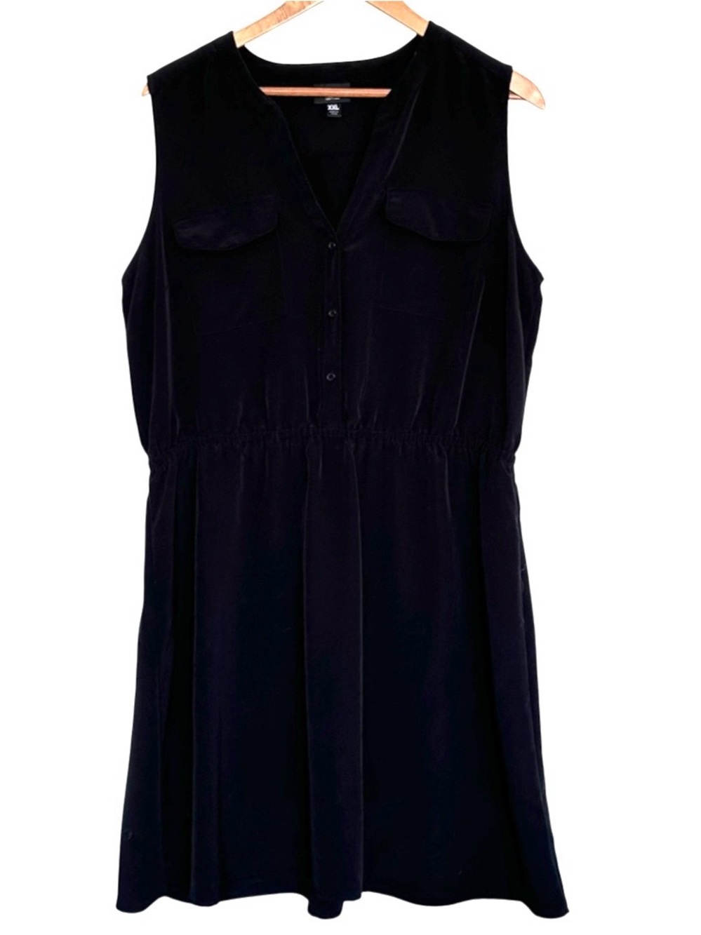 Mossimo Dress Women’s XXL Black Sleeveless V Neck Button Elastic Waist Pockets